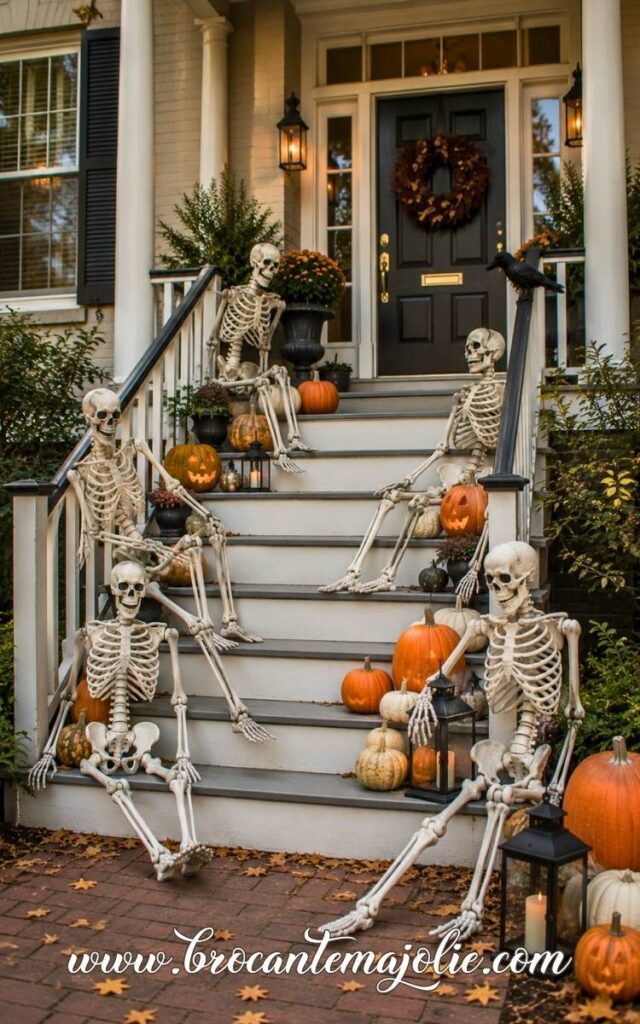 halloween yard skeleton front steps