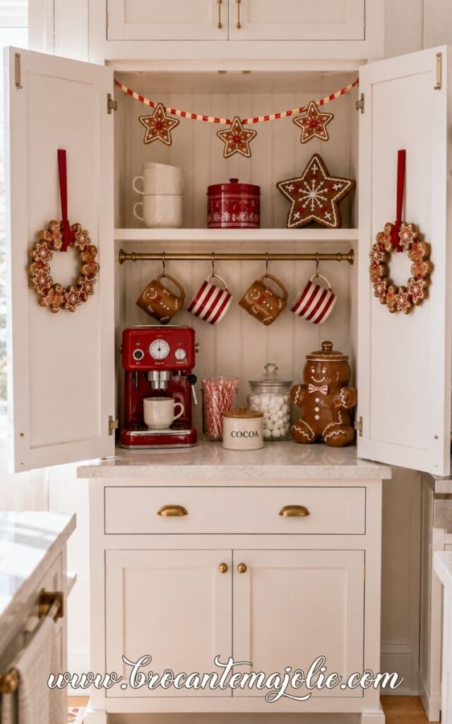 gingerbread kitchen wreaths on cabinet