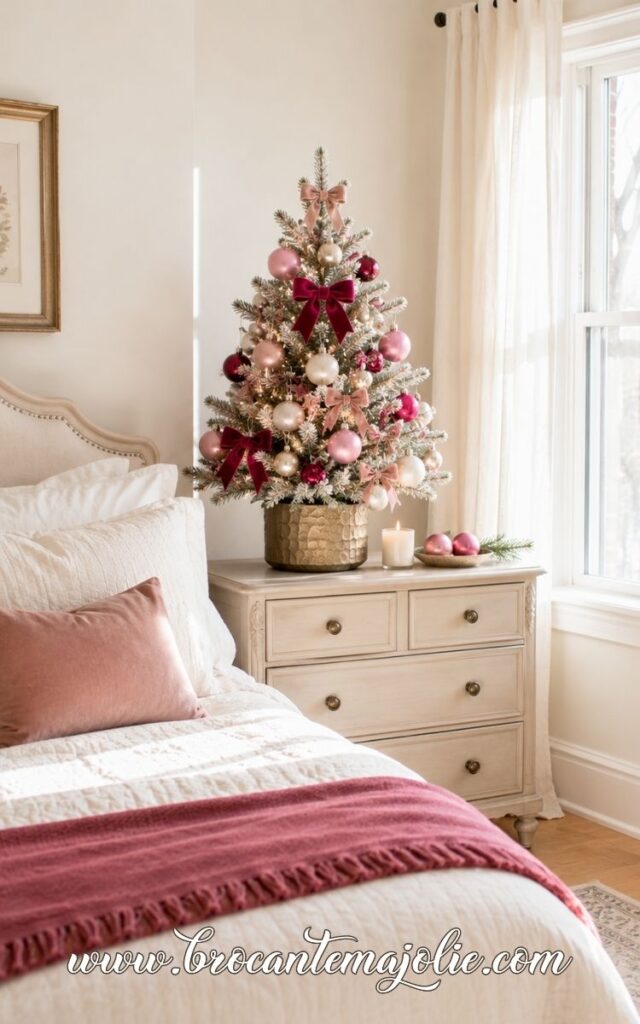 tabletop christmas tree in bedroom