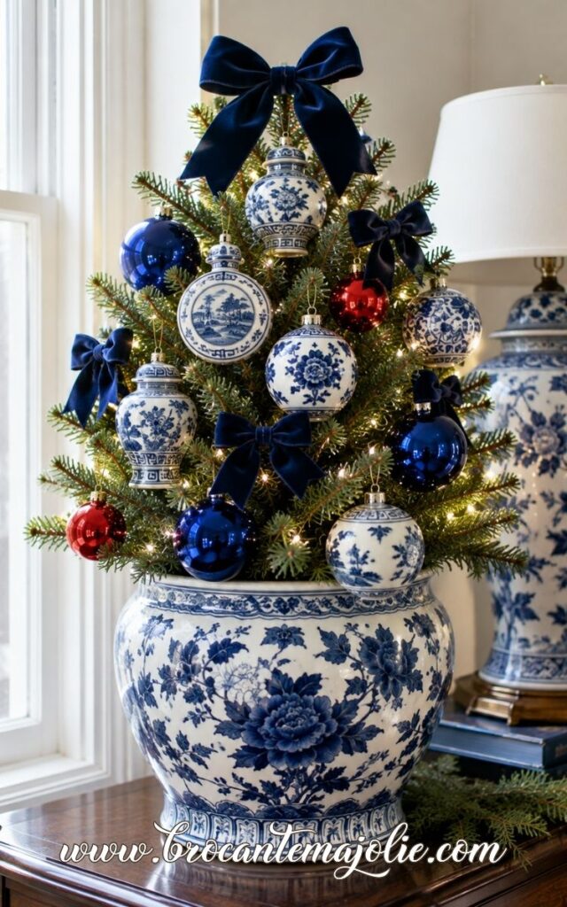 blue and white mini christmas tree