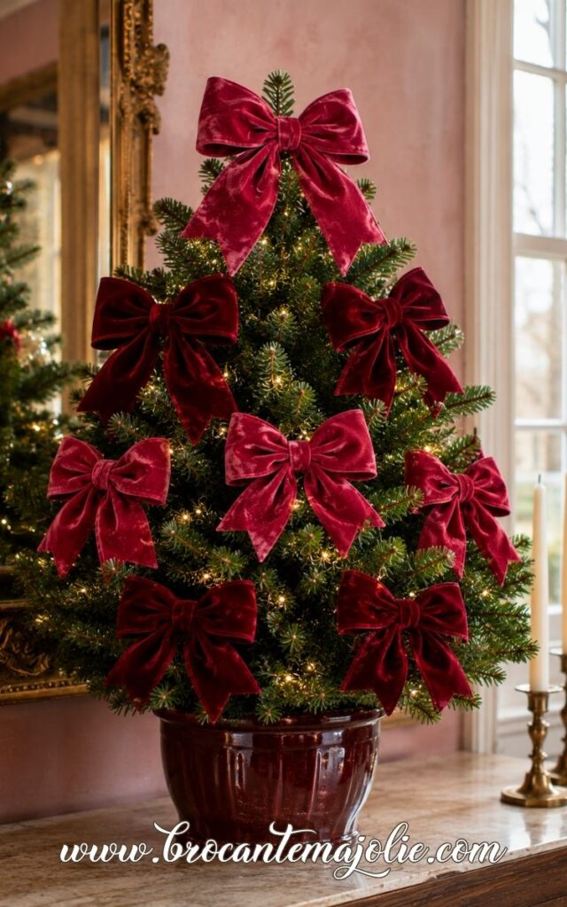 mini christmas tree with bows