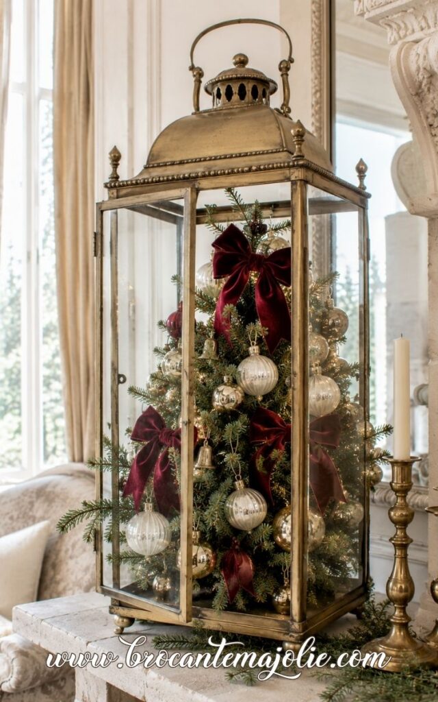 unique mini christmas tree in a lantern