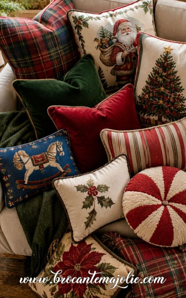 vintage christmas couch pillows