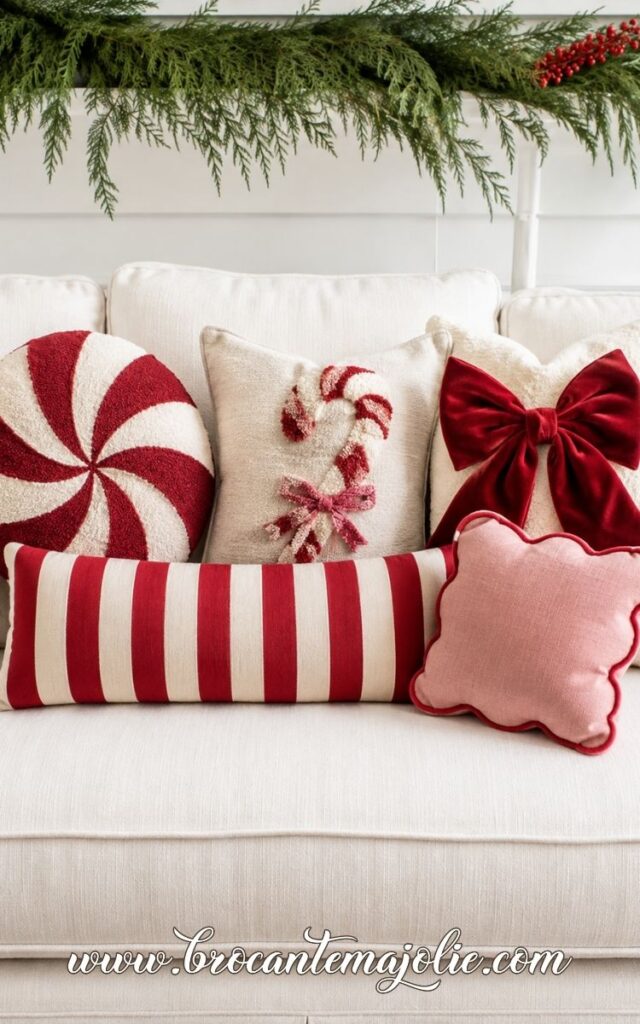 candy cane living room pillows for christmas