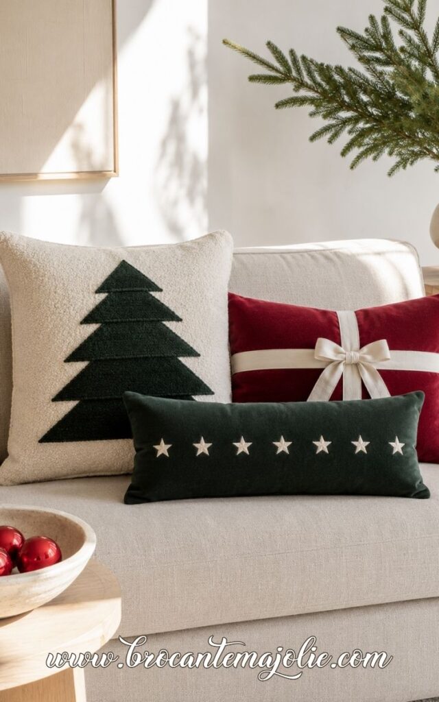 christmas neutral couch decor