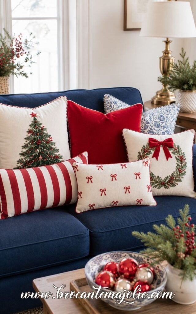 christmas blue couch decor