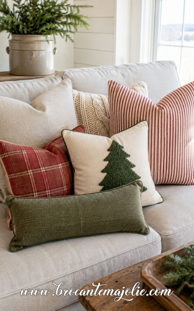 christmas neutral couch decor