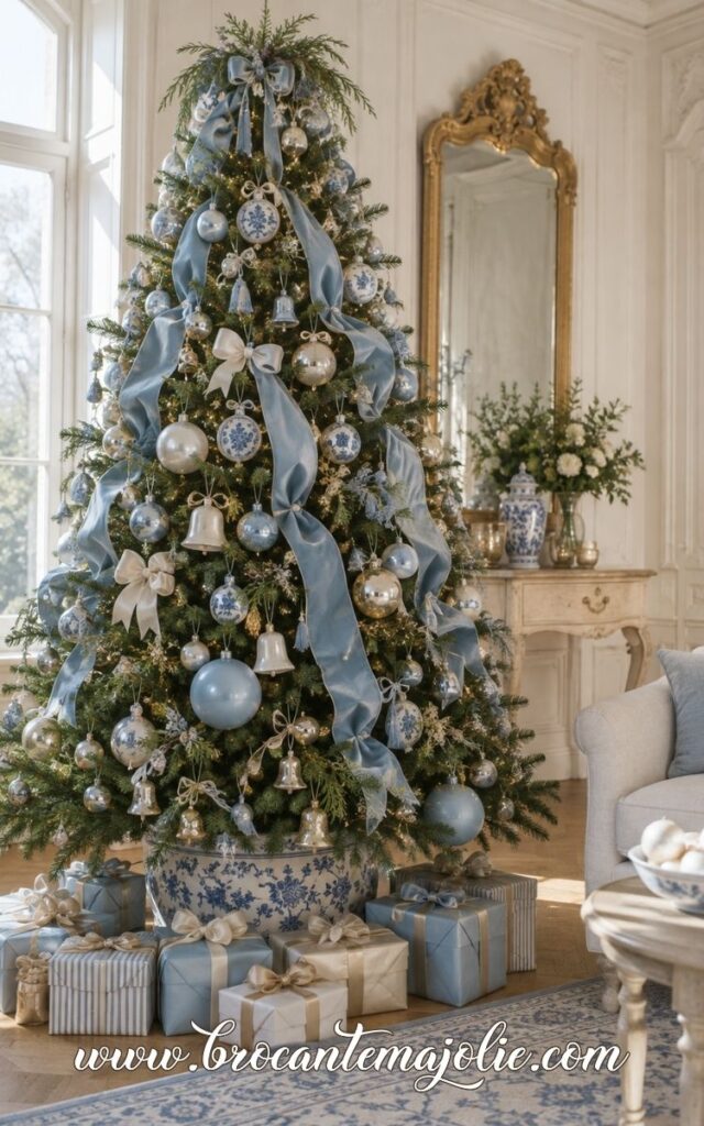 light blue and white french christmas tree