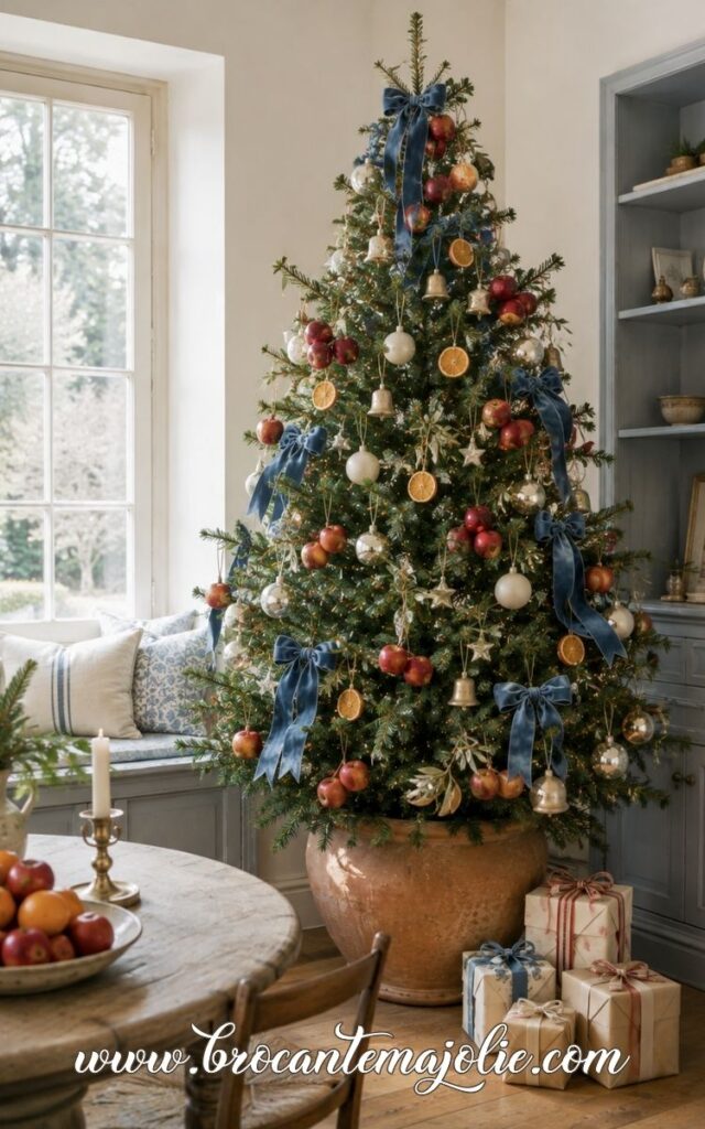 french country christmas tree in pottery