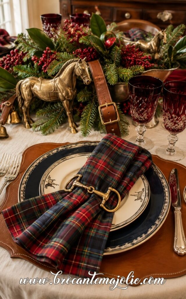 ralph lauren christmas tablescape leather details