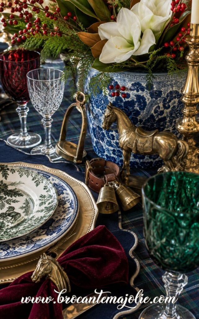 ralph lauren christmas tablescape with brass and crystal details