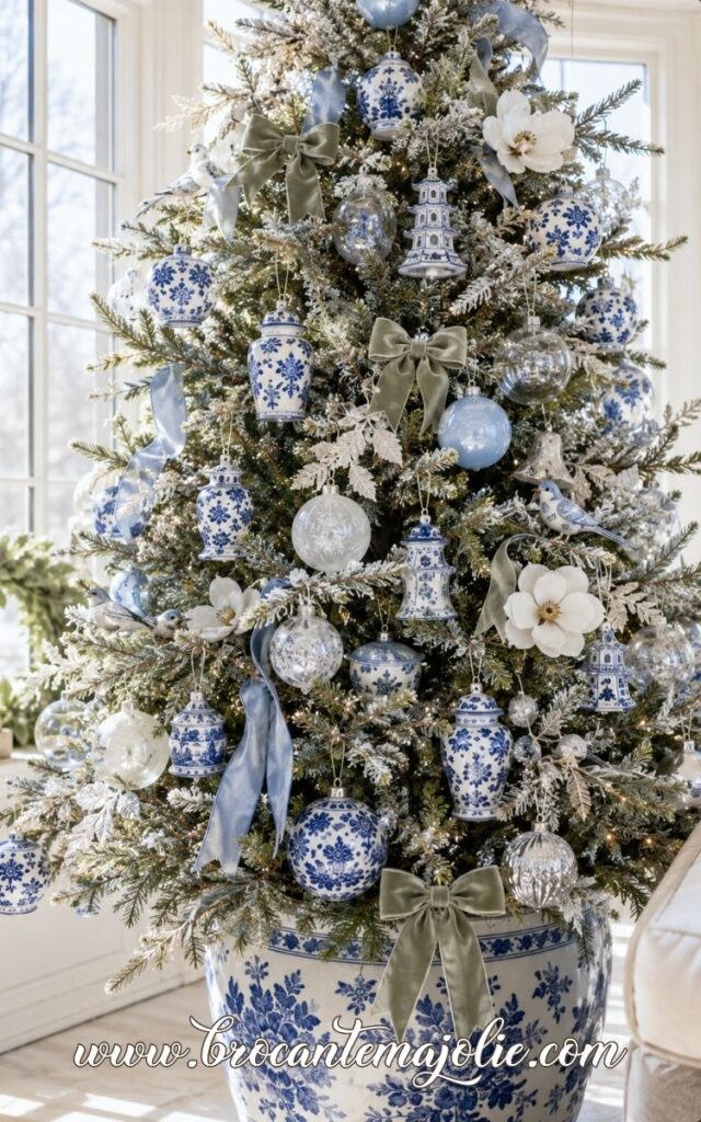 blue white french country christmas tree