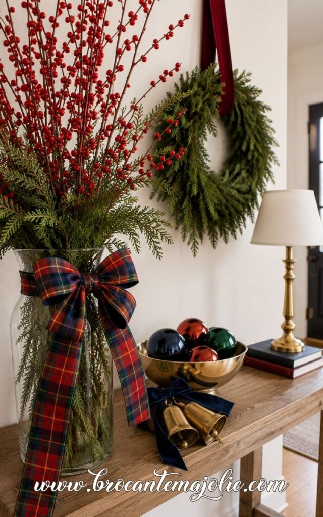 ralph lauren christmas entryway decor with brass