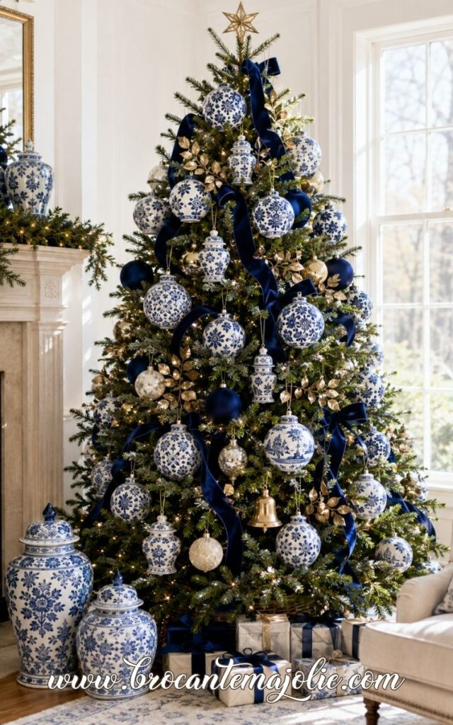 blue and white french country christmas tree