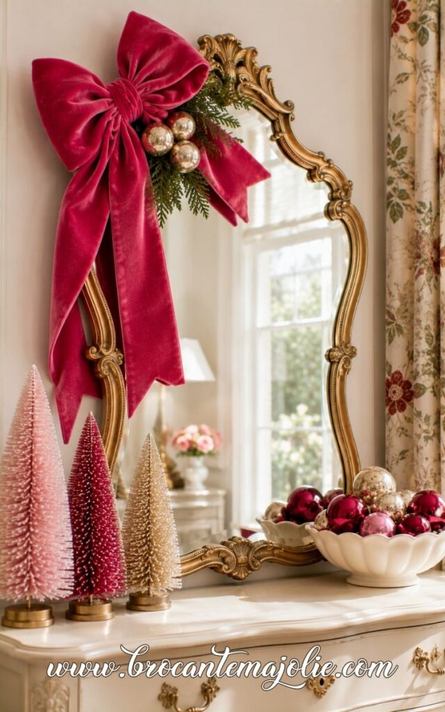 pink girly christmas mirror decor