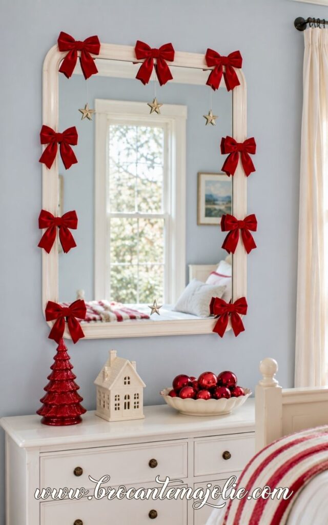 ribbon christmas mirror decor
