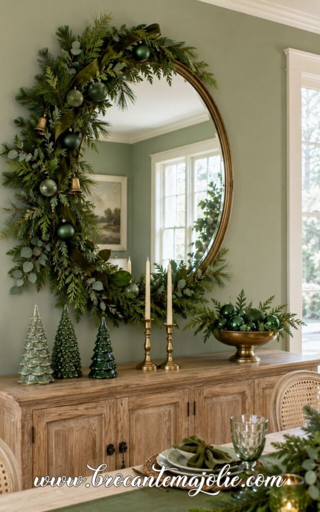 oval christmas mirror with garland