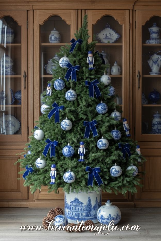 blue white french country christmas tree