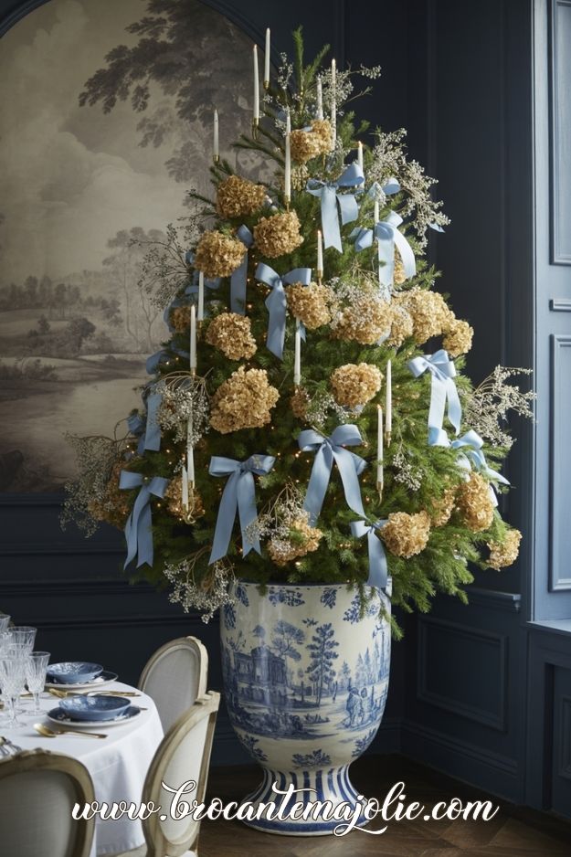 blue hydrangea french christmas tree